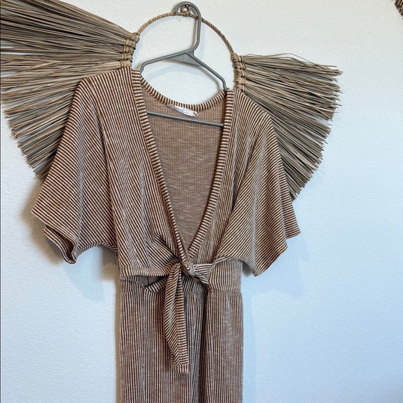 All in Favor Tan and White Jumpsuit with Elegant Stripes - Picture 7 of 10